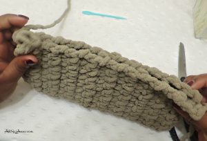 crochet slipper folded in half
