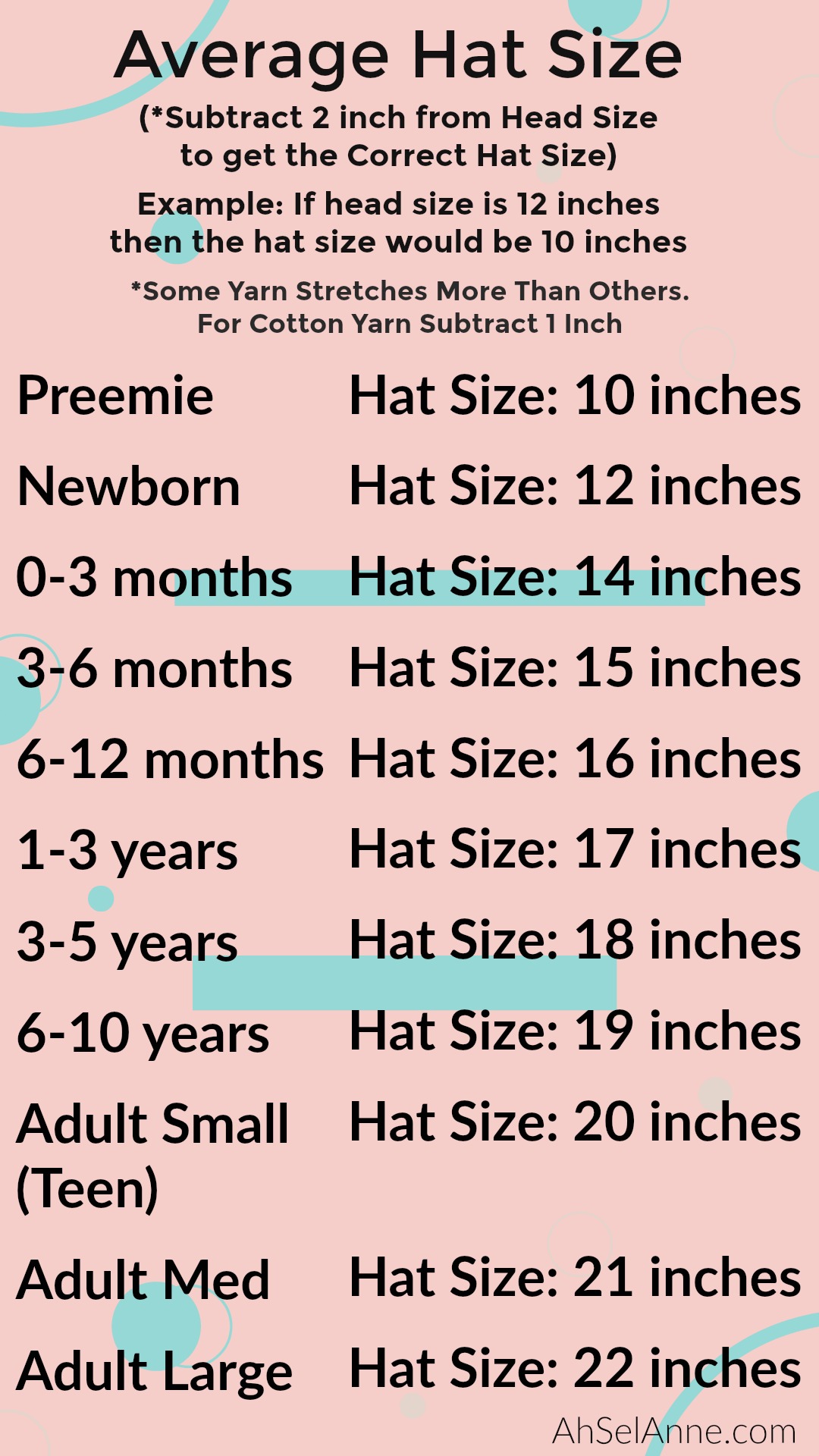 Average Hat Size Chart Crochet Hat Size Chart Ahsel Anne - Riset